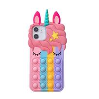 „Pop Fidget Toys Bubble“ telefono dėklas su dirželiu, skirtas „Samsung A32 A71 A51 A12“ dėklas, skirtas „iPhone 11 12 Pro MAX“ animacinių filmų rožinis vienaragis, minkštas smūgiams atsparus užpakalinis sluoksnis iPhone 6/6S/