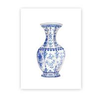Kinijos dailė Akvarelė Ming Porcelianas Mėlynas ir Baltas Chinoiserie Vazos Spaudiniai Drobės Tapyba Rytų Menas Plakatas Sienos Meno Dekoras 21X30cm No Frame white