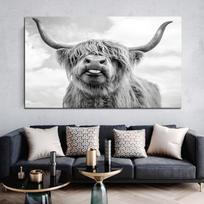 Juoda ir balta Škotijos kalnų galvijų sieninė drobės meno tapyba Nordic tapybos plakatas ir spaudinys Skandinaviškas sienos paveikslas svetainei Be rėmo 21*30cm