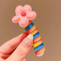 1 vnt. Mergaičių telefono laido linijos gumelė plaukams, elastinė plaukų juosta, pasidaryk pats kaspinas, pintas telefono laidas, tiesių plaukų gumelė Pink flower įvairiaspalvis