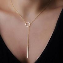Moteriškas elegantiškas auksinio atspalvio apskritimo baras „Lariat“ pakabukas, Y formos kaklo papuošalas