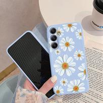 Flowers Patterned Soft Silicone Case For Samsung M35 A55 Xiaomi Redmi Note Poco C65 iPhone 15 Huawei Honor Realme Camera Protective Shockproof Cover Samsung Galaxy S9 Plus mėlyna