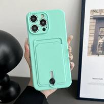 Prabangus piniginės kortelės lizdo laikiklis telefono dėklas, skirtas iPhone 16 Pro Max 15 Plus 14 13 12 11Pro Max Candy Color Skystas silikoninis galinis dangtelis For iPhone 12 šviesiai žydros spalvos