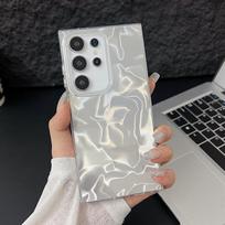 Plunksnų siūlų raukšlėtas kvadratinis dėklas, skirtas „Samsung S25 Ultra S24 FE S23 Plus S22 S21 S20 A56 A16 A55 A36 A35 A15 5g TPU Hybird Pc Imd“ smūgiams atsparus plonas dėklas Samsung S22 Ultra sidabras