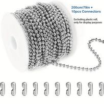 1000cm/393 colių plieninė rutulinė grandinėlė karoliukai šuns ženkliuko grandinėlė karoliukais metalinis užtrauktukas maža rutulinė karoliukų grandinėlė 50 vnt. jungtis 33 pėdos 3,0 mm ) 200cm/79in +10pcs Connectors