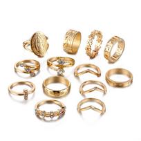 13 Pieces / Set Bohemia Lady Water Drop Geometry Flower Portrait Personality  Knuckle Jewelry Ring ARI auksas