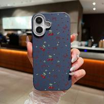 Odinės tekstūros vyšnių bantelių rašto telefono dėklas iPhone 16 Pro 15 14 Plus 13 12 Pro Max 11 smūgiams atsparus minkštas TPU plonas matinis dėklas dangtelis iPhone 16 mėlyna