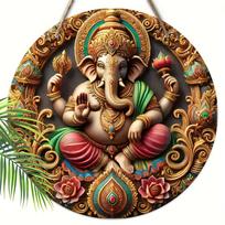 Wooden Classic Ganesha Decorative Wall Plaque - Multipurpose Hanging Sign for Door, Wall, Home, Room, Farmhouse, Street, Shop, Garage, Bar, Garden