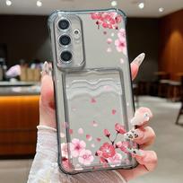 For Samsung S25 Ultra S24 FE S23 S22 A56 A36 A16 A55 Cover Sakura Floral Pattern Soft Silicone Card Slot Shockproof Clear Slim Phone Case Samsung S25 pilka