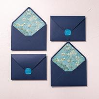 Van Gogh Blue Romantic Lined Envelope with Gold Logo Stamping for Invitations and Postcards