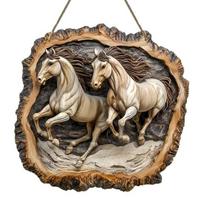 2D plokščias medinis gyvūno ornamentas Rustic arklys paukštis medyje durų pasveikinimo ženklas sodybos prieangio terasos svetainės biuro dekoravimui C