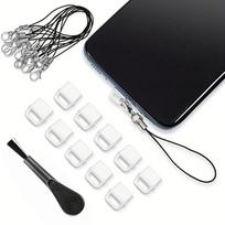 10 vnt. USB C dulkių kištukų, USB Type C dulkių dangtelių, Mobiliojo telefono sąsajos dulkių kištukų rinkinys, Apima dulkių kištukus, Dirželį, Valymo šepetėlį For Type-C balta