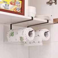 Kitchen Tissue Paper Rack Without Drilling, Household Cabinet Toilet Paper Rack, Storage Rack, Tissue Paper, Cling Film, Rag Storage and Hanging Rack black paper roll hook