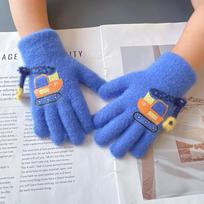 Children's Cute Excavator Winter Gloves - Ages 3-6, Five-Finger Design for Cold Protection mėlyna
