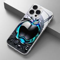 Šauni juoda pilka su Apple raštu stiklinis galvanizuotas telefono dėklas, skirtas iPhone 17 16 15 Pro Max 14 Plus 13 12 11 16E 17 Air Cover iPhone 16 Pro Max black