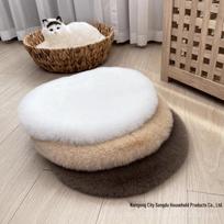 Pliušinis katės ir šuns lizdas: Šilta apvali pagalvėlė ir kilimėlis žiemai 30cm Diameter chaki