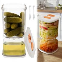 34oz marinuotų agurkų stiklainis su filtru, kvadratinis marinuotų agurkų indas su 2 šakutėmis ir laikmačiu, maisto laikymo indas agurkėliams juoda