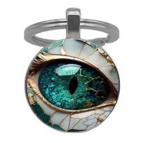 Adjustable Stainless Steel Ring with Unique Dragon Eye Glass Cabochon Fantasy Inspired Jewelry for Men and Women One Size