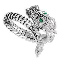 Vintage Dragon Open Adjustable Ring For Men Green Eyes Silver Color Dragon Hyperbole Male Rings Punk Party Men Jewelry Gift onesize