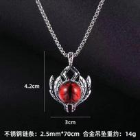 Stainless Steel Necklace with Alloy Pendant Dragon Claw Design Featuring Round Glass Eye Pendant Chain Length 70cm Durable Jewelry One Size raudona