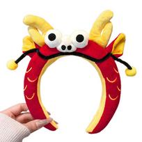Cartoon Funny Hair Hoop Dragon Face Washing Hair Hoop Kawaii New Year Plush Headband  Makeup raudona