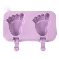 Silicone Ice Cream Mold with Lid Footprint Jelly Ice Ball Maker Baby DIY Food Supplement Tool Popsicle Stick Kitchen white