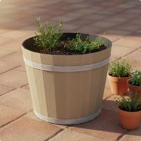 Faux Wood Barrel Planter Resin Distilled Spirits Cask Pot Lightweight Rustic Bucket for Bronze 8 Inch black