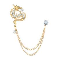 Suit Brooch for Men & Women, Auspicious Dragon Collar Pin with Double-Layer Chain Rhinestone Inlaid, Shirt Collar Badge for Formal Wear Business auksinė