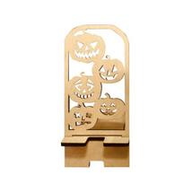 Halloween Ornament, Lazy Mobile Phone Holder, Solid Wood Hollow Carvings Phone Rack with Haunted House Pumpkin Bat Design dramblio kaulas