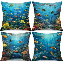 Tropical Coral Reef Pillow Covers, Vibrant Underwater Fish Decorative Throw Pillow Cases, Ocean Marine Home Decor Cushion Covers Peach skin 18*18(CM)-1Pcs