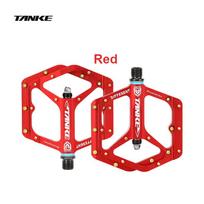 TANKE MTB Pedals Lightweight Aluminum Alloy Non-slip Bicycle Pedal (10 Non-Slip Pins/Side)with Grease&Bearing Bike pedal TP-50 raudona