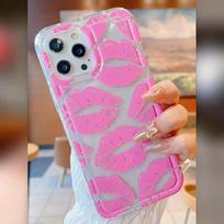 Shock-absorbing pink lips Apple 15 mobile phone case iphone14promax transparent soft glue 13/12 all-inclusive anti-drop Apple 16promax