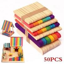 50 vnt / partijoje spalvotos medinės lazdelės Natūralaus medžio ledų lazdelės vaikams  pasidaryk pats 114x10x2mm(wood)