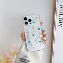 Rankų darbo telefono priedai Real Džiovintų presuotų gėlių telefono dėklas, skirtas iPhone 15 Plus 13 12MINI 14 12 11 Pro Max X XS XR iPhone 13 Mini mėlyna