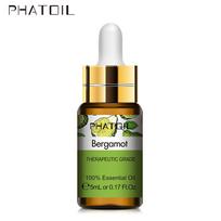 PHATOIL 5ml/10ml/15ml/30ml/100ml bergamočių eterinis aliejus, skirtas oro gaivikliui Aromatherapy Spa Body Care Relieve Pain Fragrance Aroma Oil Bergamot-5ml+Dropper white