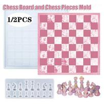 1/2PCS Chess Resin Mold Set Chess Pieces Silicone Mold Chess Board Epoxy Casting Mold for Diy Art Crafts Jewelry Making Family Board Games chess pieces mold pink