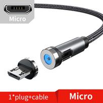 VAORLO 540 pasukamas magnetinis kabelis greito įkrovimo magnetinis įkroviklis Micro USB Type C kabelis Mobiliojo telefono laidas skirtas iPhone Xiaomi Micro juoda