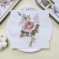 Vienkartinė vakarėlio servetėlė, dvisluoksnė 20 vienetų / pakuotė Vintage Rose ant baltos spalvos 20Pcs