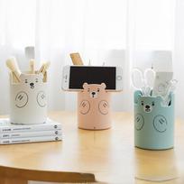 Kawaii Bear Pen pieštuko puodo laikiklis šepetėlis laikymo indelis stalas Organizatorius Daugiafunkcis telefono laikiklis Kanceliarinės prekės Biuro reikmenys rožinė
