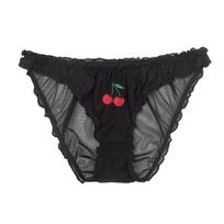 Women Panties Wavy Edge Embroidery Underwear Low Waist Fruit Pattern Briefs 2XL juoda