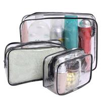 3 Pcs/Set Transparent Cosmetic Bag Set Zipper Closure Waterproof Visible Portable Square Shape Large Capacity Outdoor juoda
