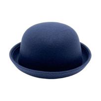 Plokščia Fedora kepurė grynos spalvos imitacija vilnos džiazo skrybėlė Unisex japoniško stiliaus plataus krašto moteriška apvali kepurė Vakarėliams Cosplay Bowler kepurė tamsiai mėlyna spalva