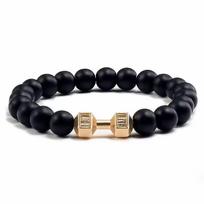 Vyriškos Apyrankės Karoliukai Apyrankės Hanteliai Apyrankė Fitneso Mada Unisex Sporto salė Reguliuojamas Punk Matinis Akmens subtilus Papuošalai Matte Gold black
