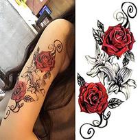 Laikini lipdukai netikros tatuiruotės moterų merginų modeliams, vandeniui atsparus ilgalaikis kūno meninis makiažas Seksualios tikroviškos rankų tatuiruotės One Size raudona