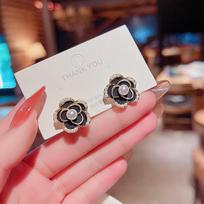 S925 Silver Black Rose Pearl Fashion Earrings - Trendy Fairy Style A070 auksas