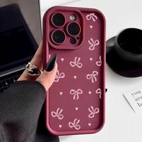Skirta iPhone 16 Pro 15 14 Plus 13 12 Pro Max 11 Xs Xr 8 7 Pink Bowknot Pattern smūgiams atsparus matinis minkštas TPU saldainių spalvos lęšio apsauginis dangtelis nuo kritimo iPhone 12 Pro Max vyno raudonos spalvos