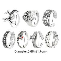 7 vnt. vintažinio panko metalo kelių žiedų rinkinys moterims. 7pcs/set