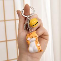 3 animacinių kačiukų raktų pakabukų rinkinys: Mielas katės veido uždengimas, lėlės krepšio pakabukai, smulkios dovanėlės Silver Buckle+Cat+Bell aukso geltonumo spalva