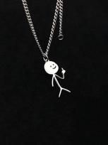 Asmeninis animacinis „Stickman“ mielas vyrų ir moterų poros mielas madingas nerūdijančio plieno karoliai One Size sidabras