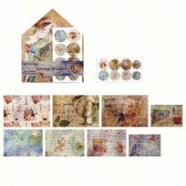 Mini vintažinis koliažo rinkinys - Išskirtiniai vokai ir antspaudų lipdukai - Puikiai tinka „pasidaryk pats“ scrapbookingui, meniniam dienoraščiui ir kūrybinėms dekoracijoms one-size įvairiaspalvis
